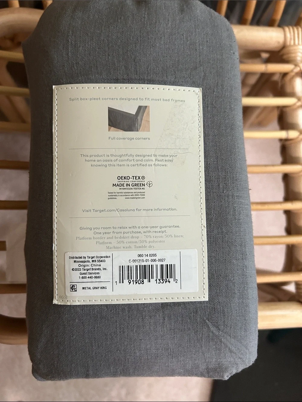 Casaluna King Linen Blend Bedskirt Dark Gray , Plain Weave, 15” Drop